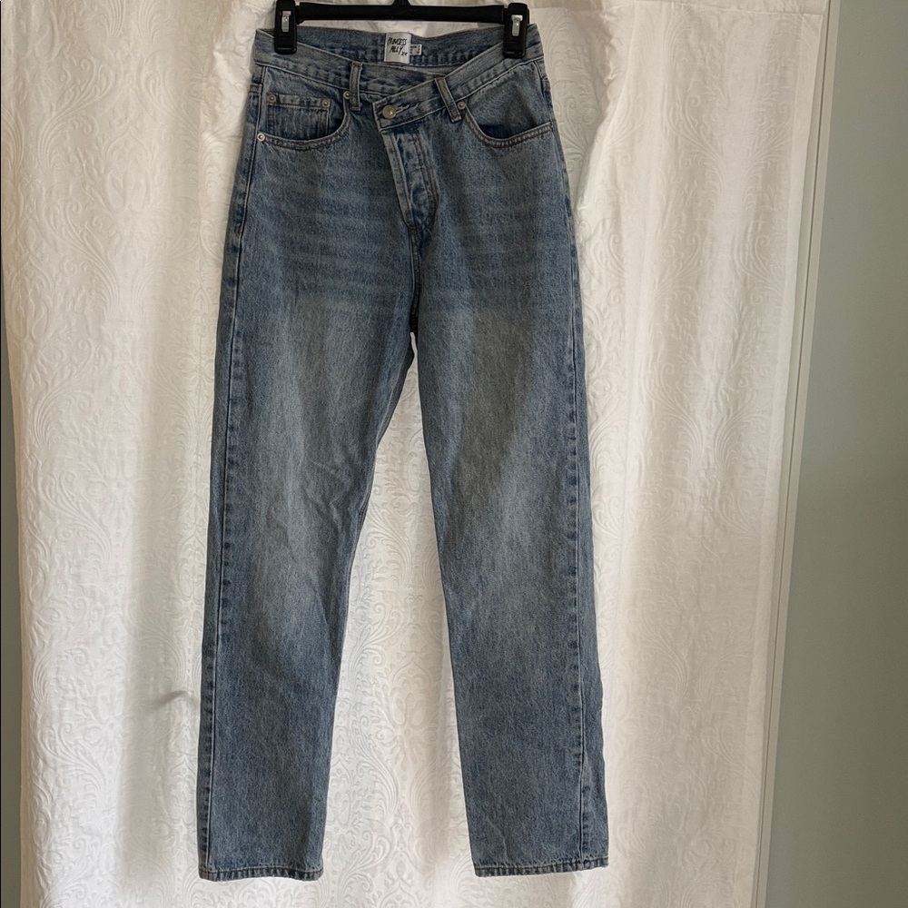 Princess Polly Asymmetric Straight Light Blue Denim Jeans